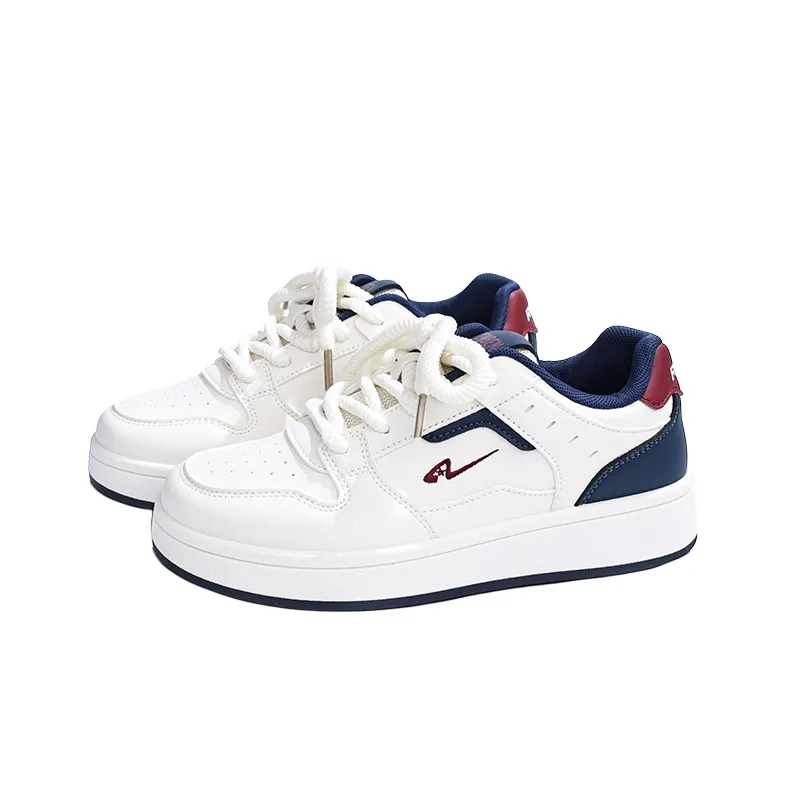 RENBEN Non slip Lightweight Low Top Skateboard Shoes Women's Beige Dark Blue-2