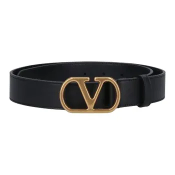 Valentino Calfskin Leather Belts Men's Black 