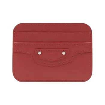 Balenciaga Grained Calfskin Card Holder Unisex Chinese Red