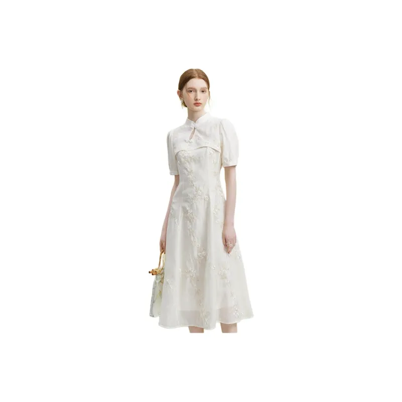 FANSILANEN Short Sleeved Dresses Women's Beige Apricot-0