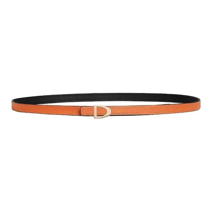 HERMES Calfskin, Metal, Rose Gold Plated Leather Belts Women's Black Width 1.3CM-1