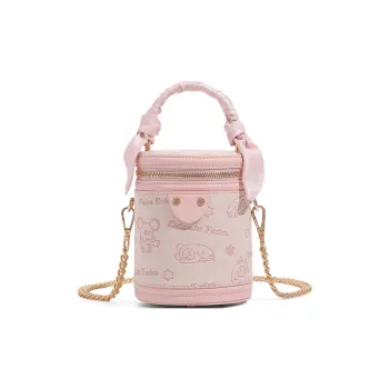 CLEVER& KETCH PU Handbag Cylinder Bag Wallet On Chain Women's Ecru/Pink
