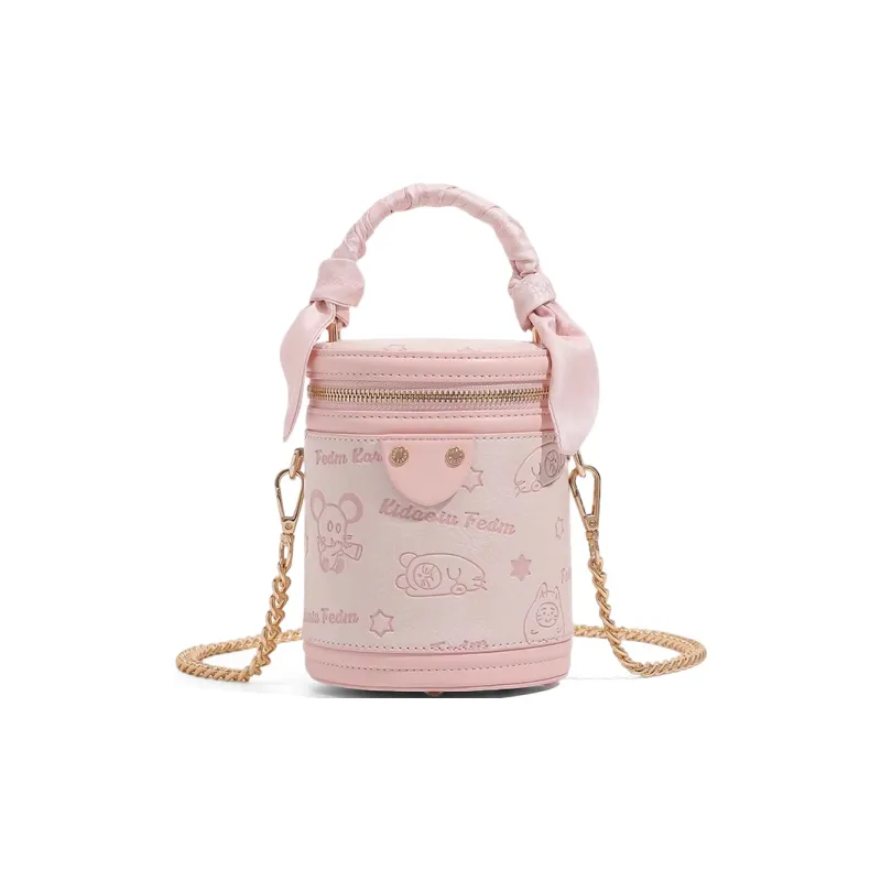 CLEVER& KETCH PU Handbag Cylinder Bag Wallet On Chain Women's Ecru/Pink-0