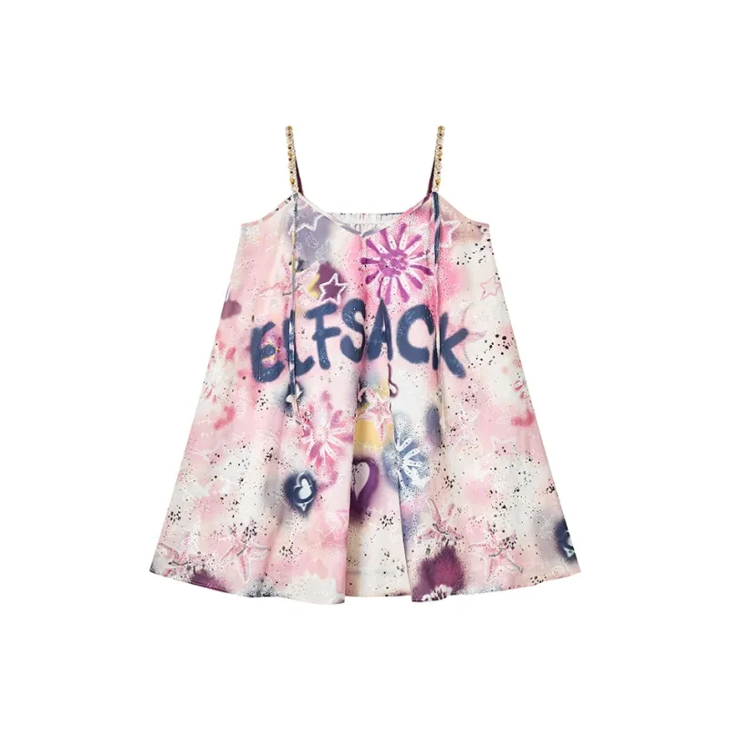 ELF SACK Slip Dresses Women's Coral Graffiti Pink-0