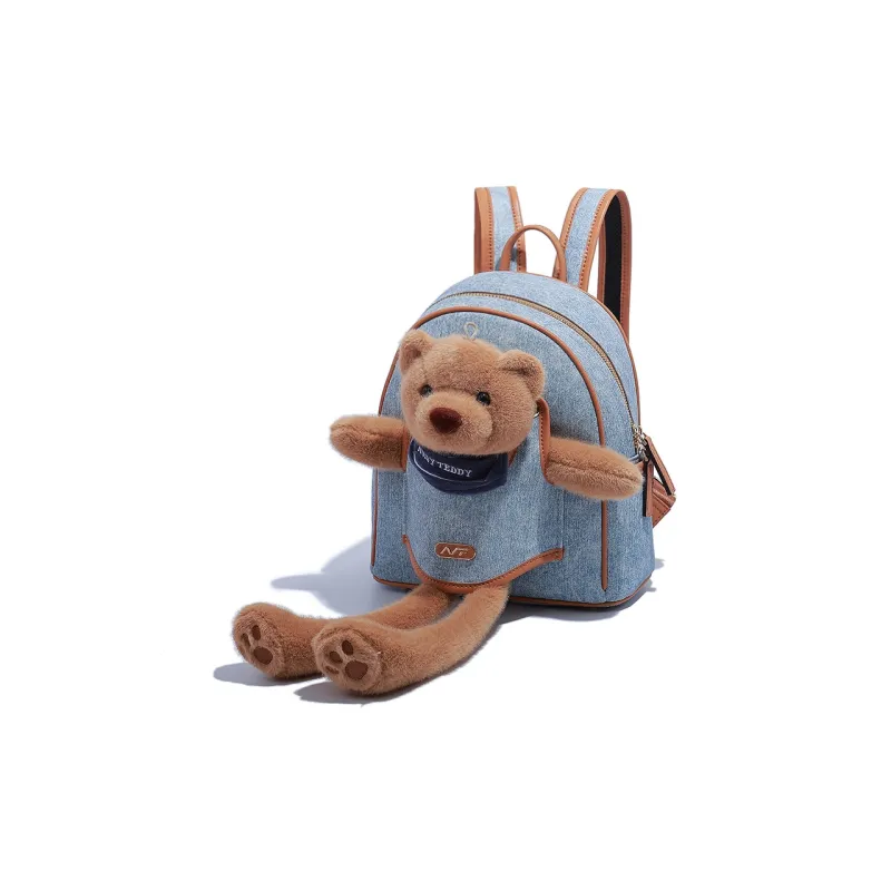 NOISY TEDDY PU Backpack Regular Women's Light Blue/Dark Blue-2