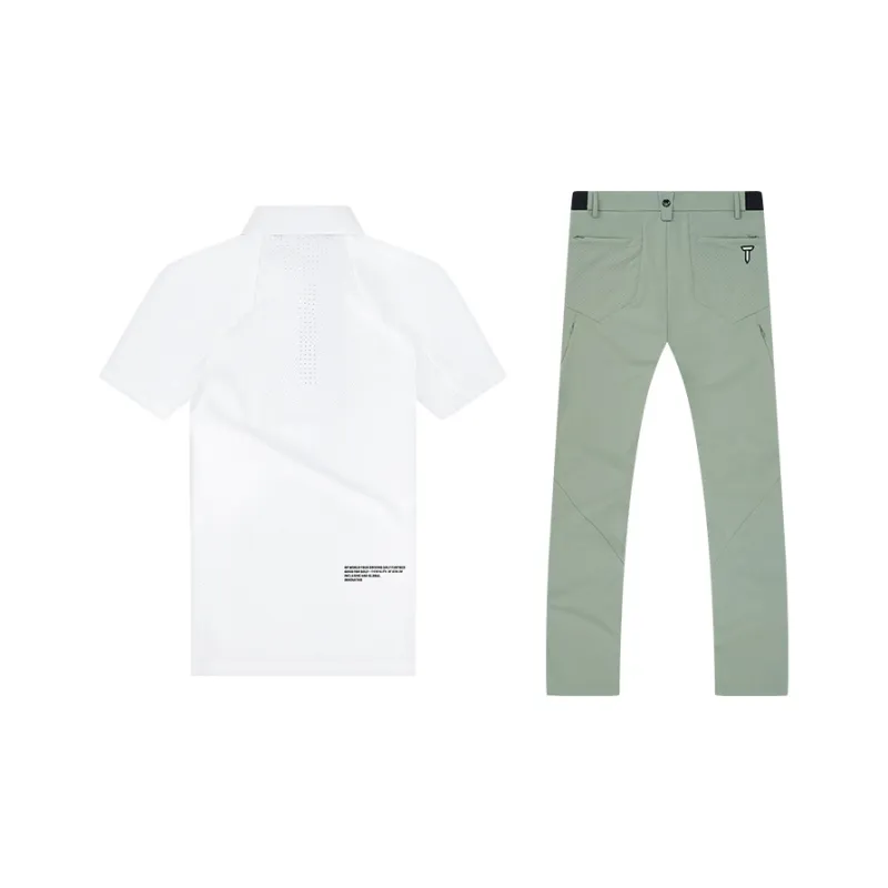 EUROPEAN TOUR Casual Sportswear Men's 2 Pack White T Shirt+Sage Green Pants-1