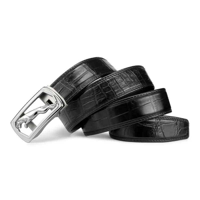 JAGUAR Crocodile Leather Belts Men's Black 3.40cm-2