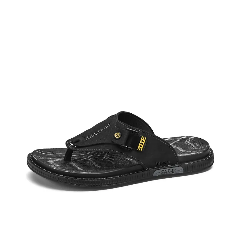Wen Nai Rubber Sole Abrasion Resistant Slip Resistant Flip Flops Men's Black-1