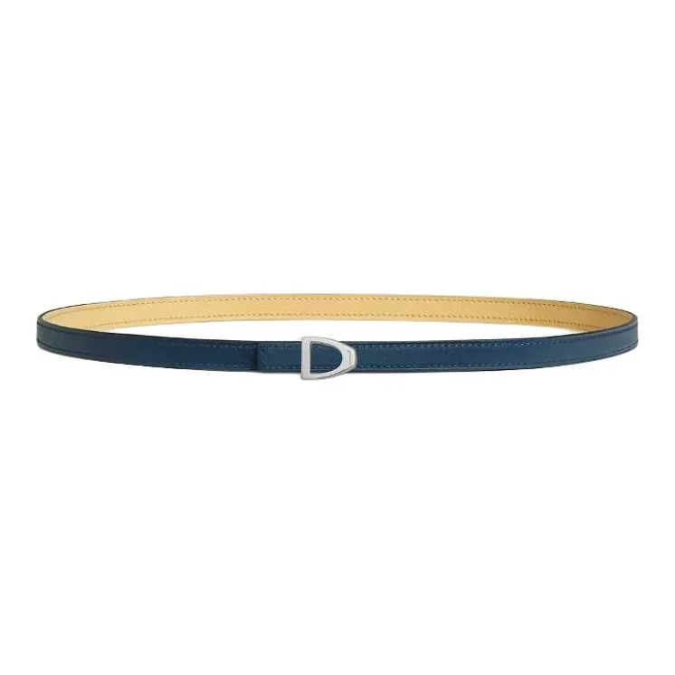 HERMES Calfskin, Palladium Plated Metal Leather Belts Women's Yellow Width 1.3CM-1