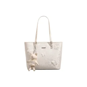 PESASRIE PU Tote Bag, Shopping Bag, Shoulder Bag Women's Ecru/Pink