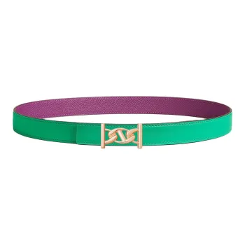HERMES Calfskin Leather Belts Women's Green/Purple Width 2.4CM