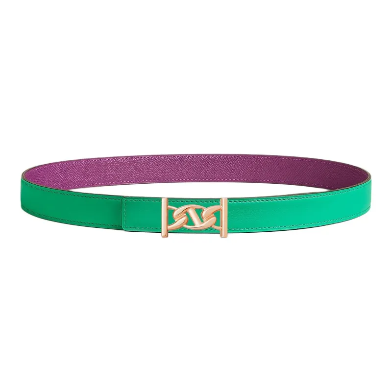 HERMES Calfskin Leather Belts Women's Green/Purple Width 2.4CM-0