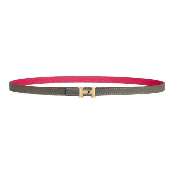 HERMES Calfskin Leather Belts Women's Gray Meyer/Mexican Rose Width 1.3CM
