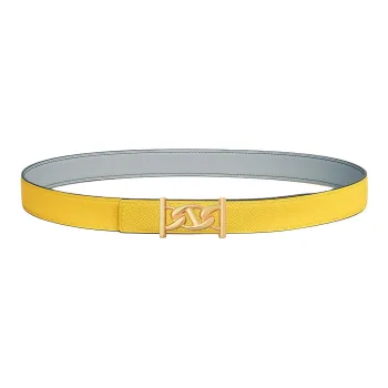 HERMES Calfskin Leather Belts Women's Yellow/Gray Width 2.4CM