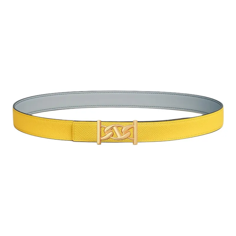 HERMES Calfskin Leather Belts Women's Yellow/Gray Width 2.4CM-0