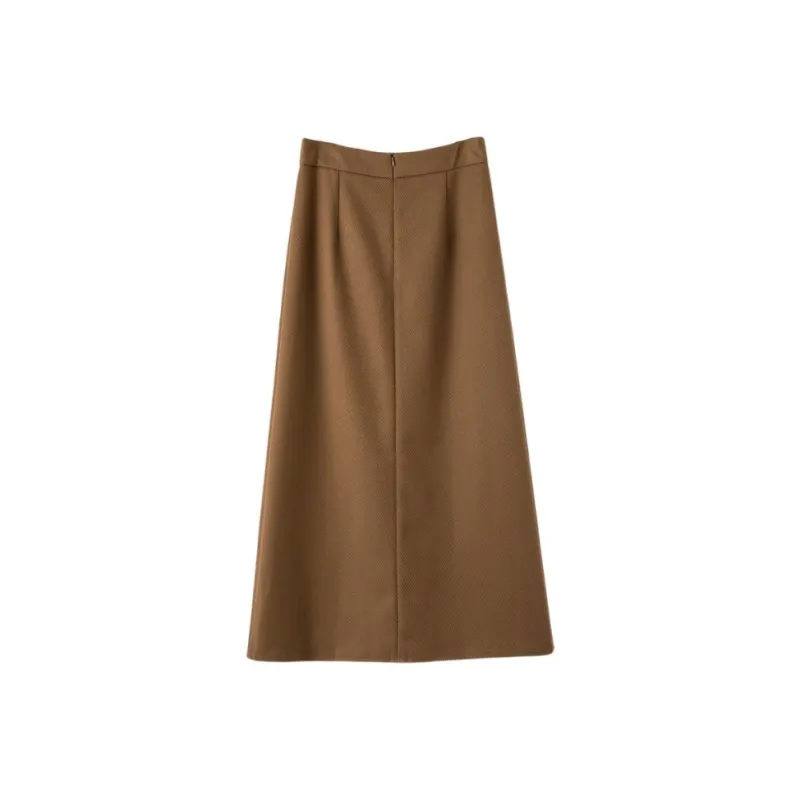 Late White Casual Long Skirt Women's Dark Coffee-1