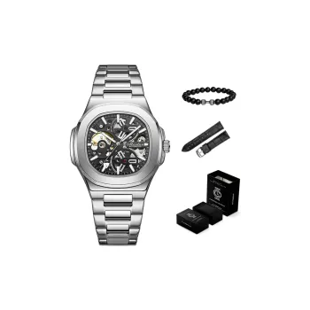 MESDUN Mechanical Movement Metal Strap Watch Men's Watches Black Dial