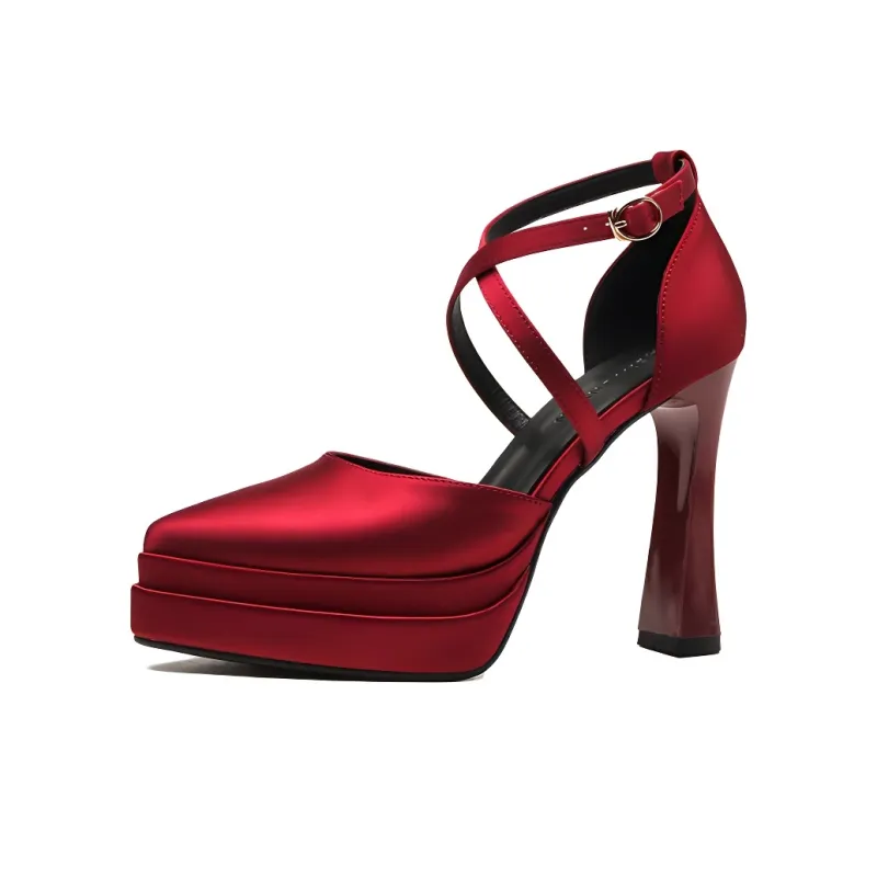 GOSO Chunky Heel High Heels Women's Burgundy-0