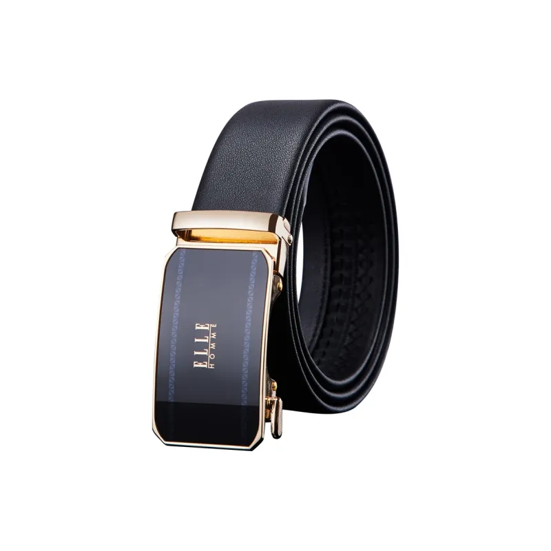 ELLE HOMME Top Grain Cow Leather Belts Men's Gunmetal Gold Width 3.5cm-2