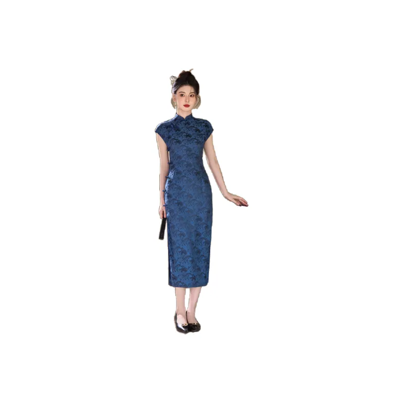 MJ Spring Summer Cheongsam Women's Dark Blue-0
