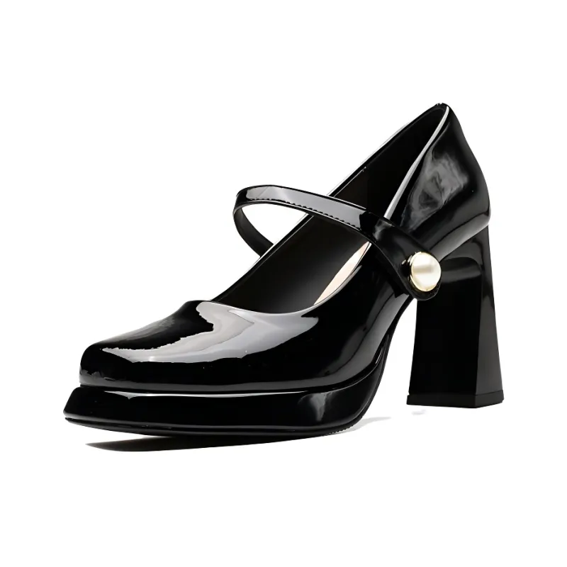 GOSO Chunky Heel High Heels 9CM Women's Black-0
