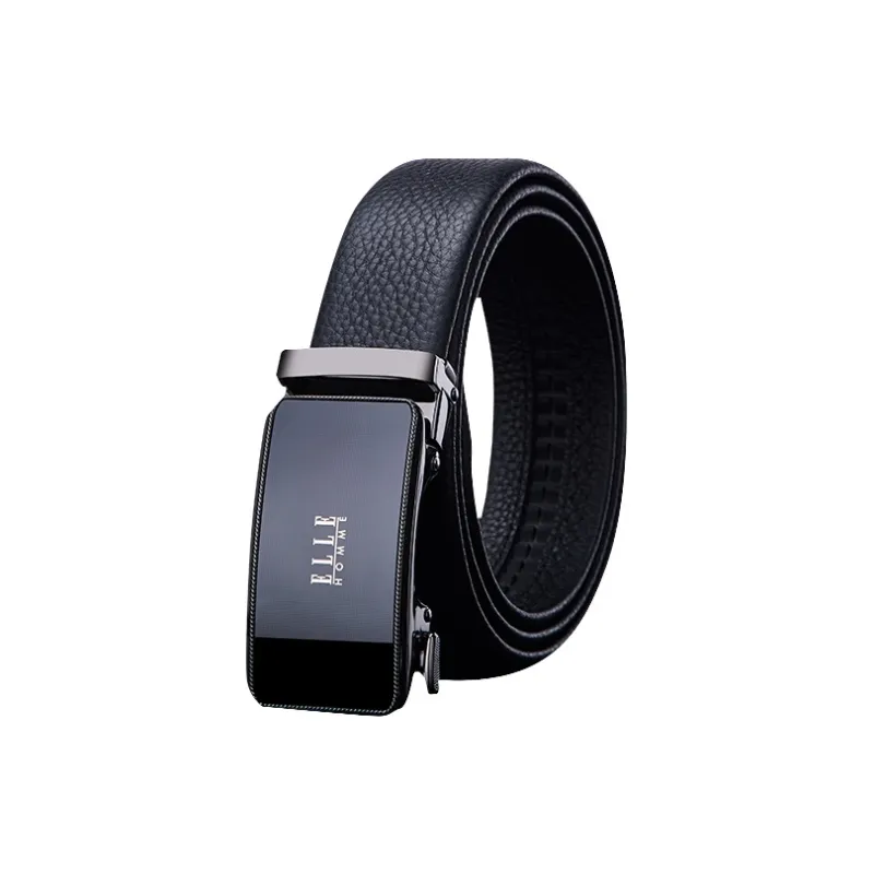 ELLE HOMME Top Grain Cow Leather Belts Men's Gunmetal, Gold Width 3.5cm-0
