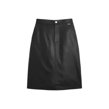 COACH Leather Long Skirt Women's Black