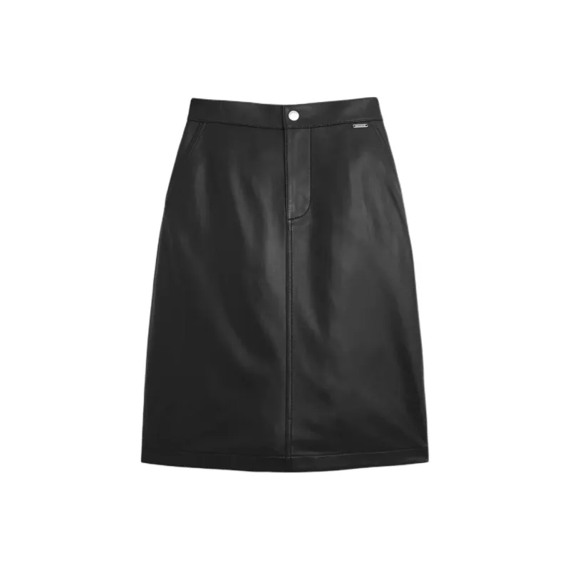 COACH Leather Long Skirt Women's Black-0
