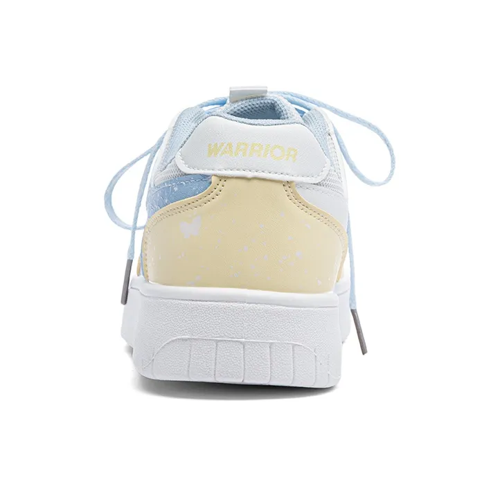 Warrior Anti Slip Wear Resistant Low Top Skateboard Shoes Women's White Blue Yellow-3
