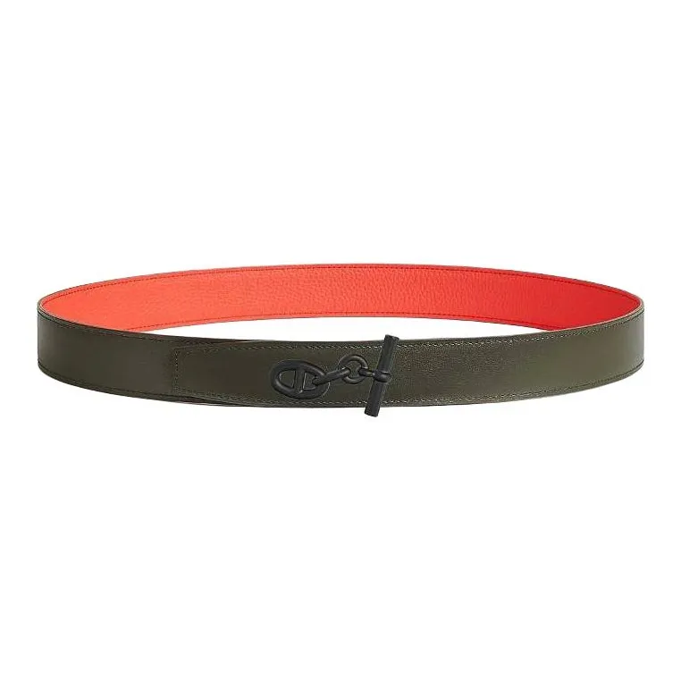 HERMES Leather Belts Men's Green 3.2CM-0