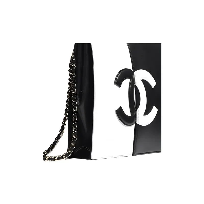 CHANEL Sheepskin Clutch Women's Black, White-3