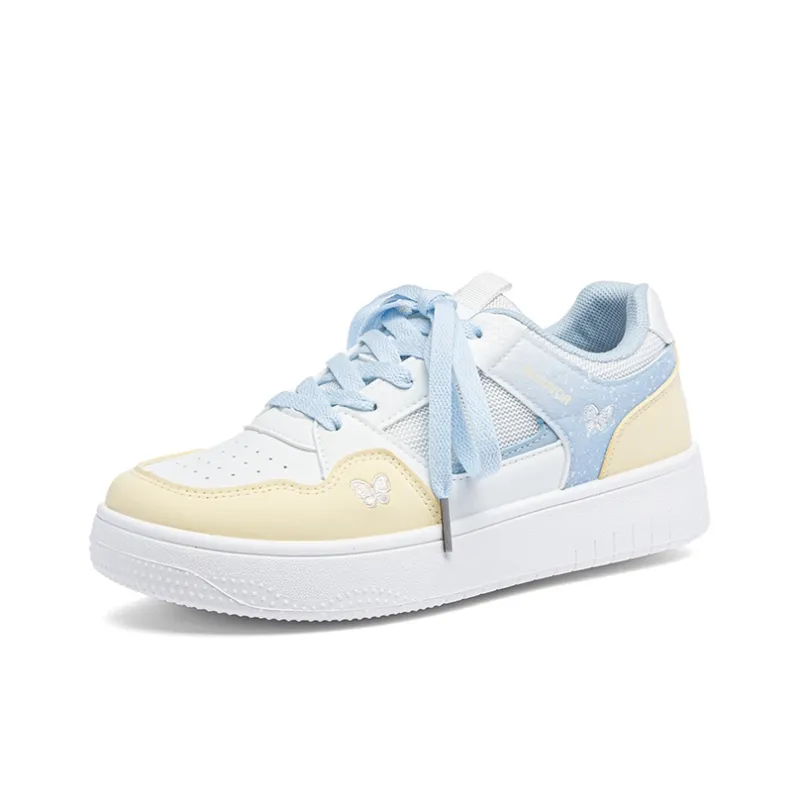 Warrior Anti Slip Wear Resistant Low Top Skateboard Shoes Women's White Blue Yellow-1