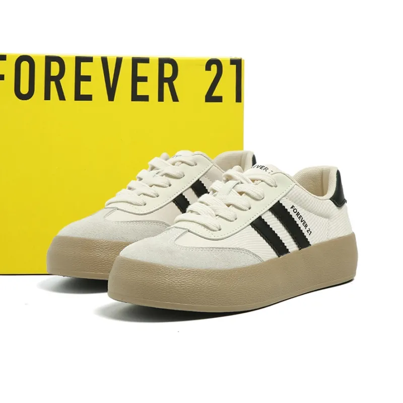 FOREVER 21 Anti Slip Wear Resistant Low Top Skateboard Shoes Women's Beige Black-1