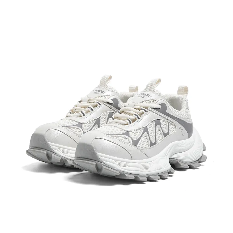 HUANQIU Anti Slip Wear Resistant Low Top Chunky Sneakers Women's White Gray-2