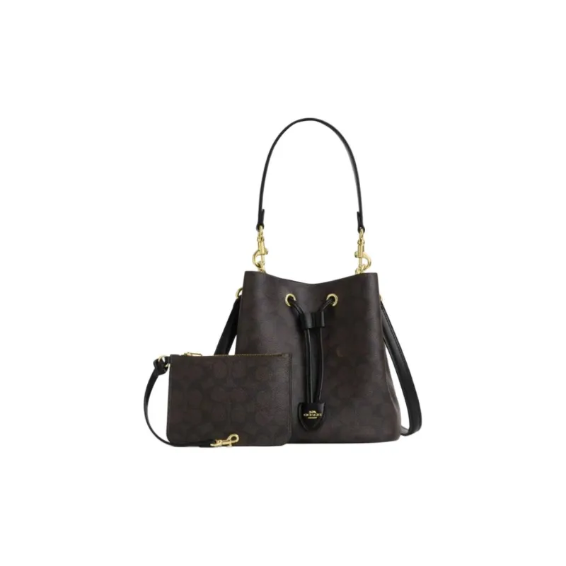COACH Rowan Leather Handbag Trumpets Women's Coffee-4