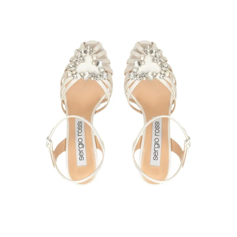 SERGIO ROSSI Godiva Precious One Strap Sandals 9cm Women's White-3