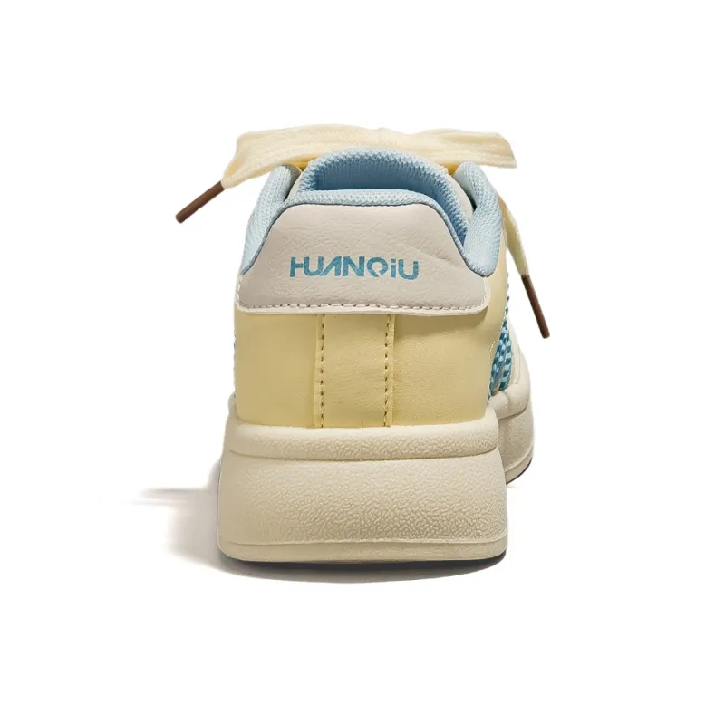 HUANQIU Slip Resistant, Abrasion Resistant, Lightweight Low Top Skateboard Shoes Women's Yellow Blue-3