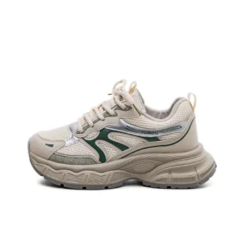 HUANQIU Cushioning, Abrasion Resistant, Height Increasing Low Top Chunky Sneakers Women's Apricot Green