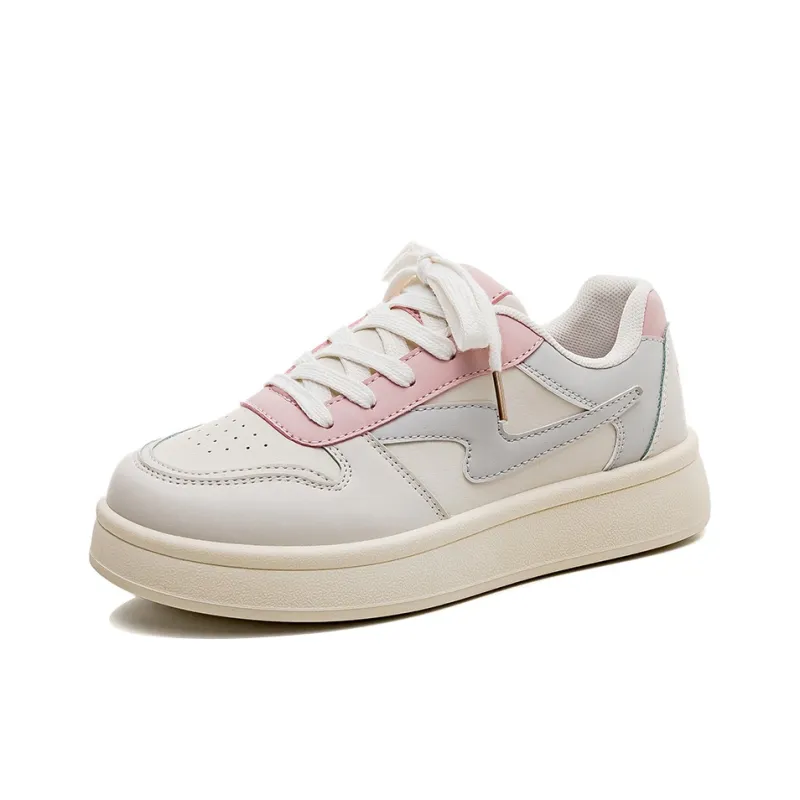 HUANQIU Abrasion Resistant, Lightweight, And Breathable Low Top Skateboard Shoes Women's Beige Pink-1
