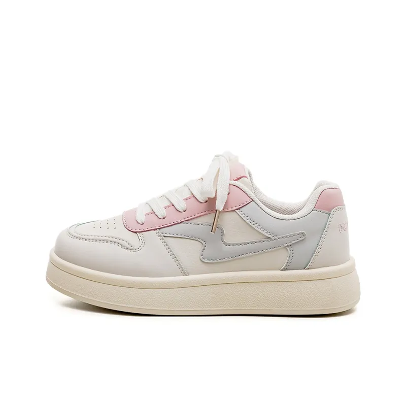 HUANQIU Abrasion Resistant, Lightweight, And Breathable Low Top Skateboard Shoes Women's Beige Pink-0