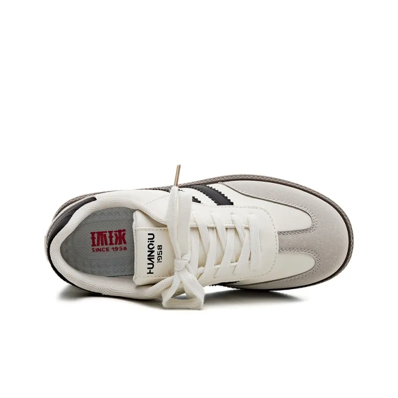 HUANQIU Slip Resistant Waterproof Abrasion Resistant Low Top Skateboard Shoes Women's Beige Black-2