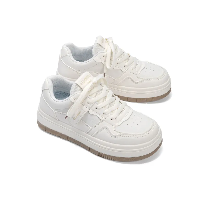HUANQIU Coverage Lightweight Height Increasing Low Top Skateboard Shoes Women's Beige Khaki-4