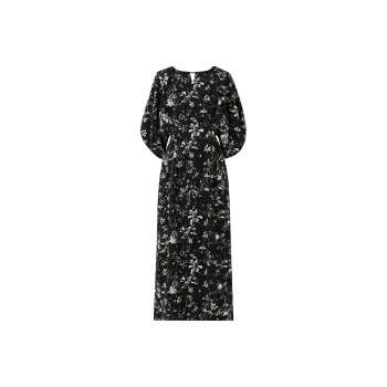 SOON FLOWER Short Sleeved Dress Women's Black With White Floral