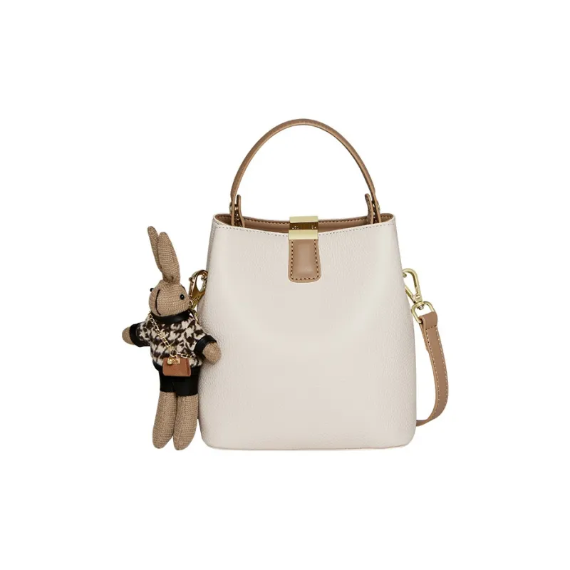 CNNCOO Cow Leather Bucket One Shoulder Handbag Women's Ecru-1