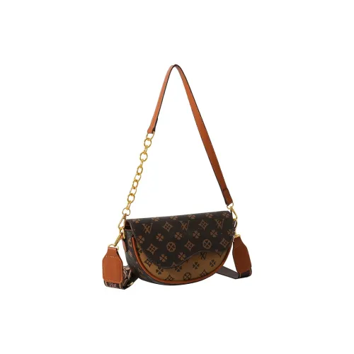 Bywhich PU Saddle Bag, Semi Circular Bag, Crossbody Bag, Shoulder Bag Women's Brown