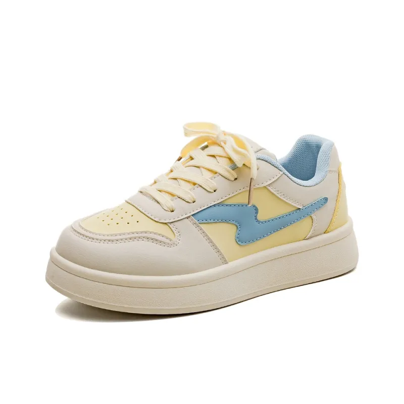 HUANQIU Abrasion Resistant, Lightweight, And Breathable Low Top Skateboard Shoes Women's Yellow Blue-1