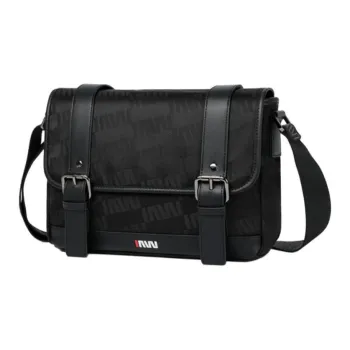 SEPTWOLVES Fabric+Artificial Leather Messenger Bag, Crossbody Bag Men's Black/Gray