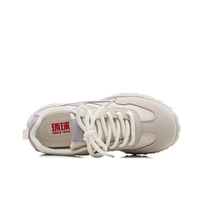 HUANQIU Anti Slip And Wear Resistant Height Increasing Low Top Casual Shoes Women's Beige Purple-4