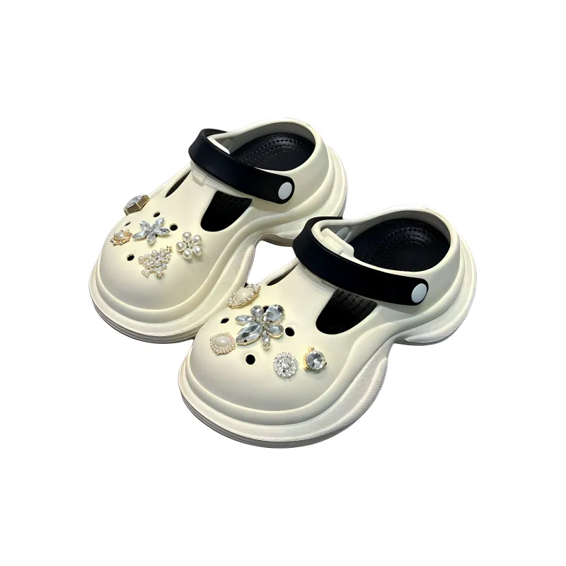 Yu Pu Pearl Rhinestone Clogs Summer Breathable Slip Resistant EVA Slippers Fashion Trend Platform Slippers Shoes-2