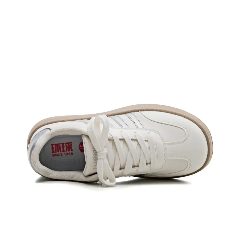 HUANQIU Slip Resistant, Abrasion Resistant, Lightweight Low Top Skateboard Shoes Women's Beige Silver-2